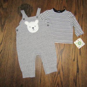 Little Me baby boys 2 piece fall/winter jersey knit overall set size 3 months